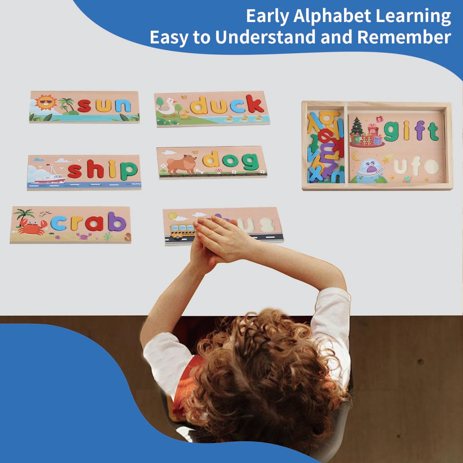 KUKUTrue® Montessori Toy for 3 4 5 6 7 8 Years, Educational Toys for 3+ Year Olds, Alphabet Puzzle, Wooden Box Spelling Word - Image 2