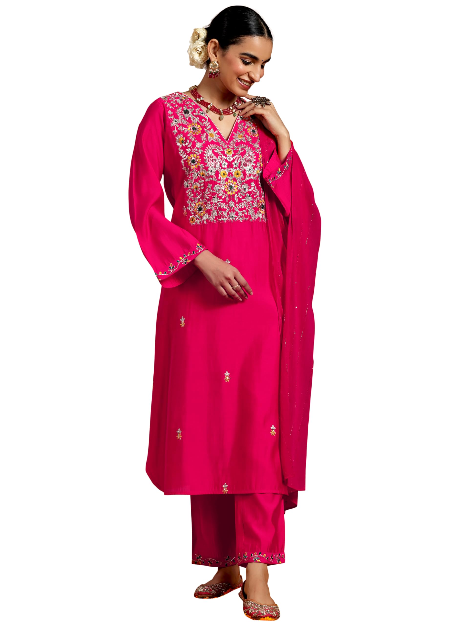 libas Gerua Womens Embroidered Silk Blend Straight Kurta With Trousers and Dupatta | ethnic wear | bridal suit | wedding dress | occasion wear-picture-27