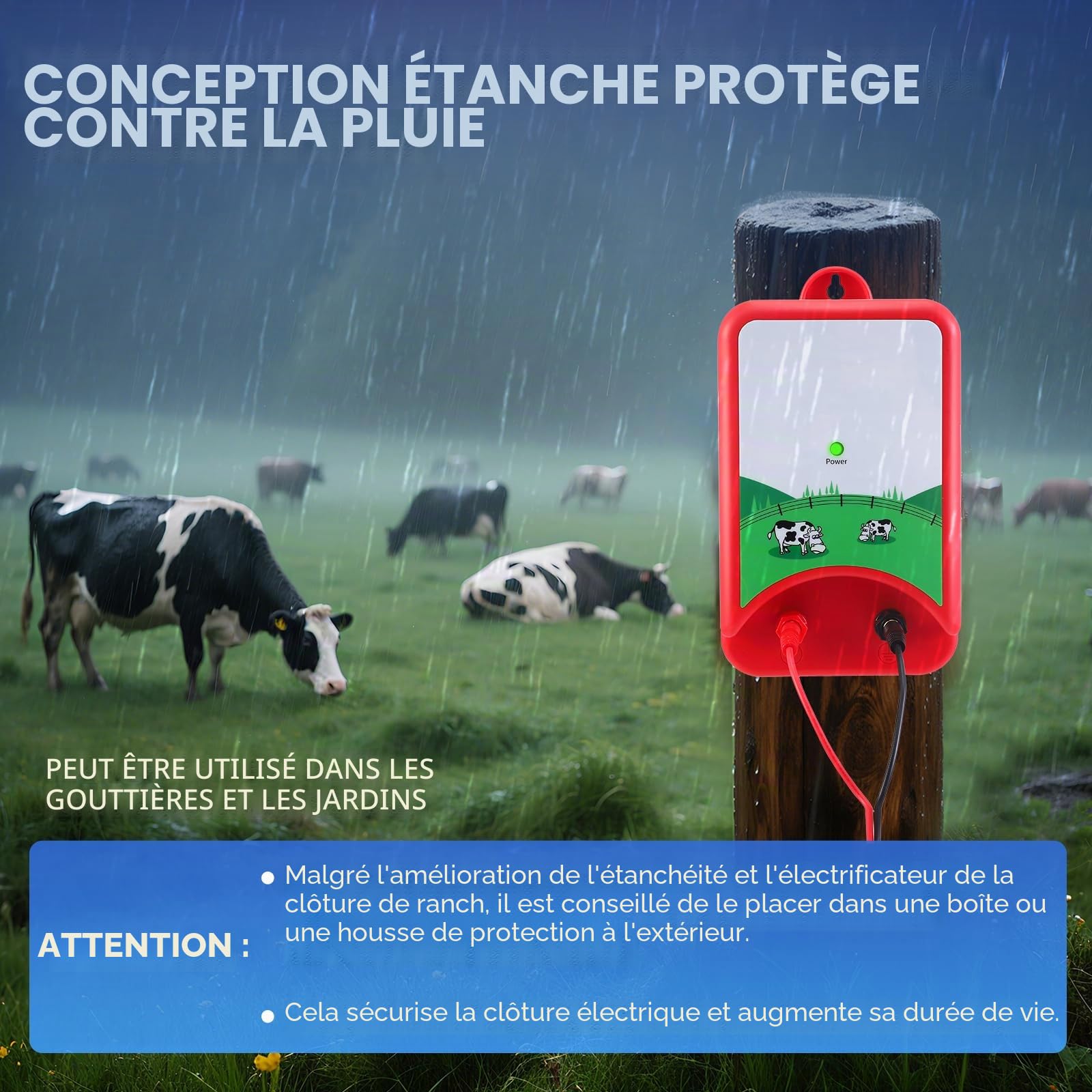 Clôture Électrique 10Km,Électrificateur Clôture Électrique 12V 1.5J,Clôture Électrique pour Animaux,Chien,Sanglier,Chevaux,Mouton