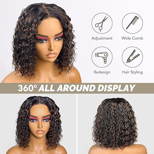 Miniatura 7 de Pelucas de cabello humano sin pegamento, prearrancadas, precortadas, para usar y llevar, pelucas rizadas estilo Bob para mujeres negras, pelucas con
