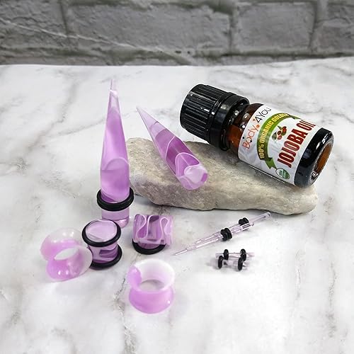 Miniatura 2 de BodyJ4You Kit de estiramiento de orejas de 48 piezas, calibre 14G-00G para principiantes, aceite de jojoba para cuidado posterior, tapones acrílicos