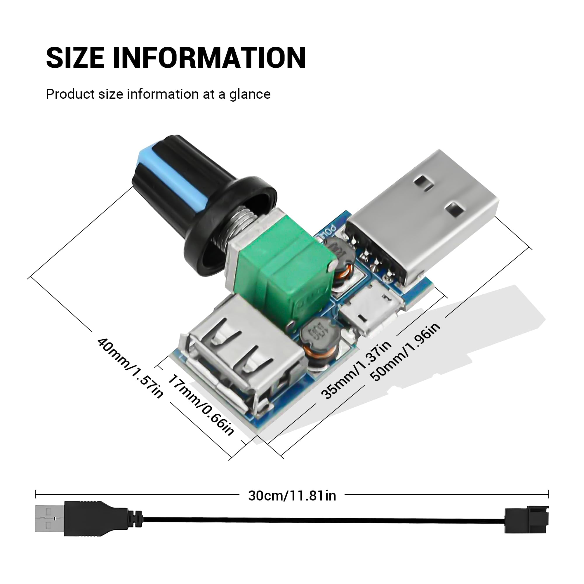 Regulator prędkości wentylatora USB, 3-pak kontroler wentylatora USB, bezstopniowa prędkość, regulator głośności powietrza z przełącznikiem, U-SB na 4-pinowy kabel adaptera procesora F-an (3