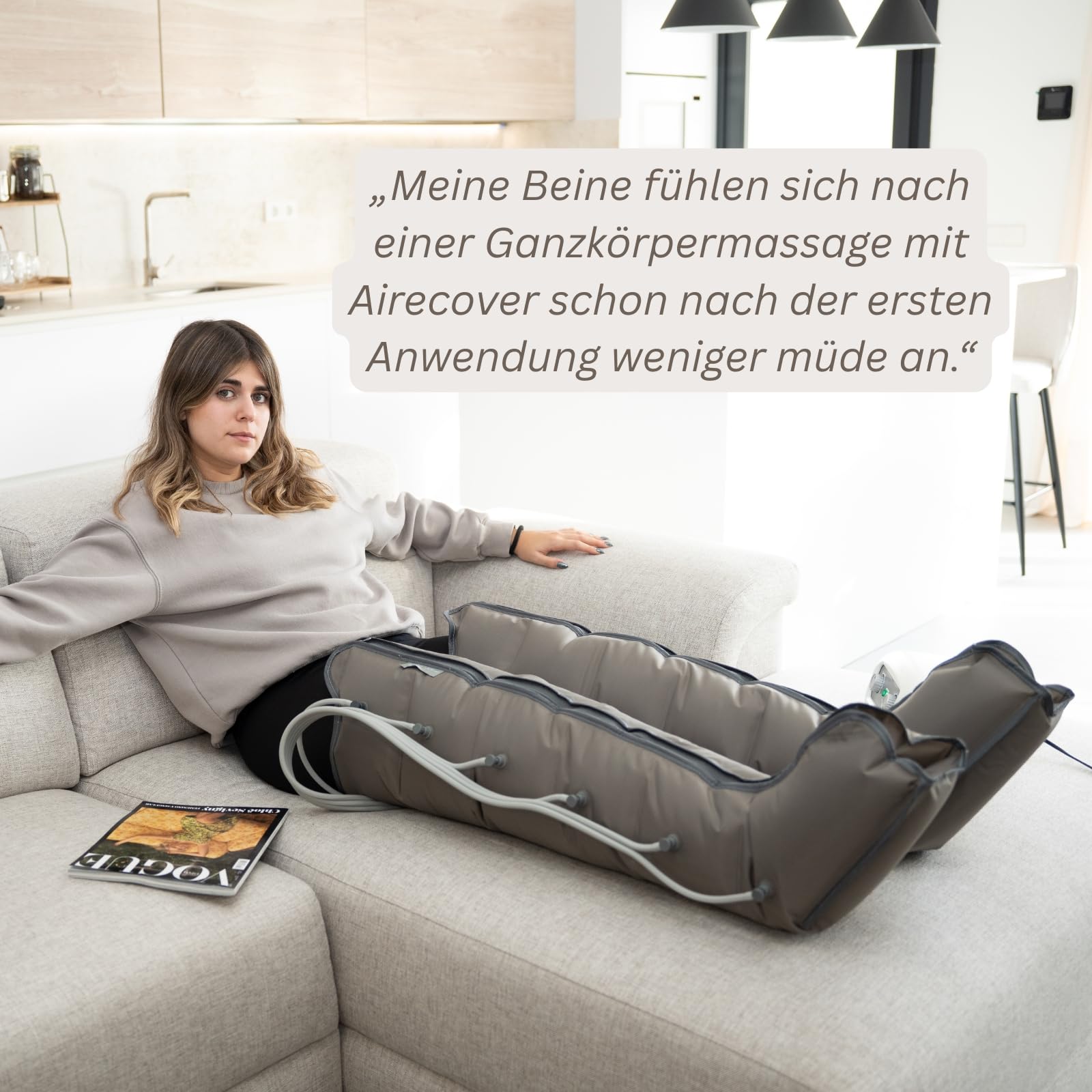 Lymphdrainage Beinmassagegerät mit Luftdruck – Pressotherapie für Zuhause, 30–250 mmHg, 6 überlappende Zonen, Kompressionsmassage für müde Beine (Steuereinheit & Beinmanschetten)