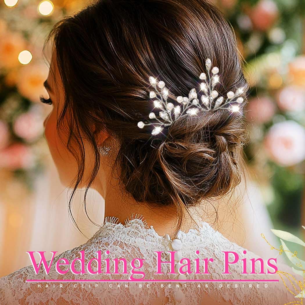 Evild Wedding Hair Pieces Pearl Hair Pins Silver Bridal Hair Accessories for Women - Image 3