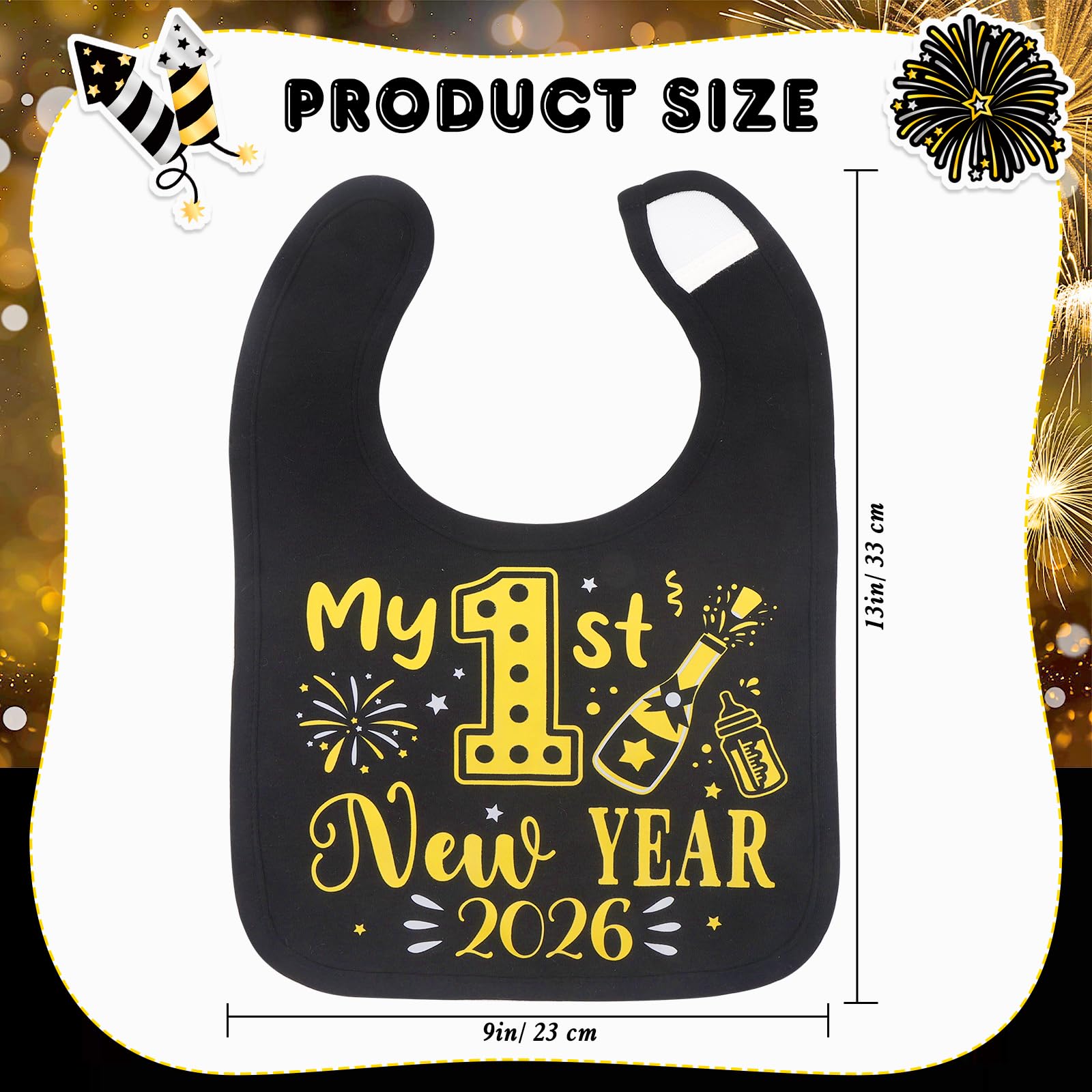 DPKOW Black Gold My 1st New Year Bib 2026 New Years Eve Party Accessories, Baby's First Christmas Holiday Gifts Unisex - Image 2