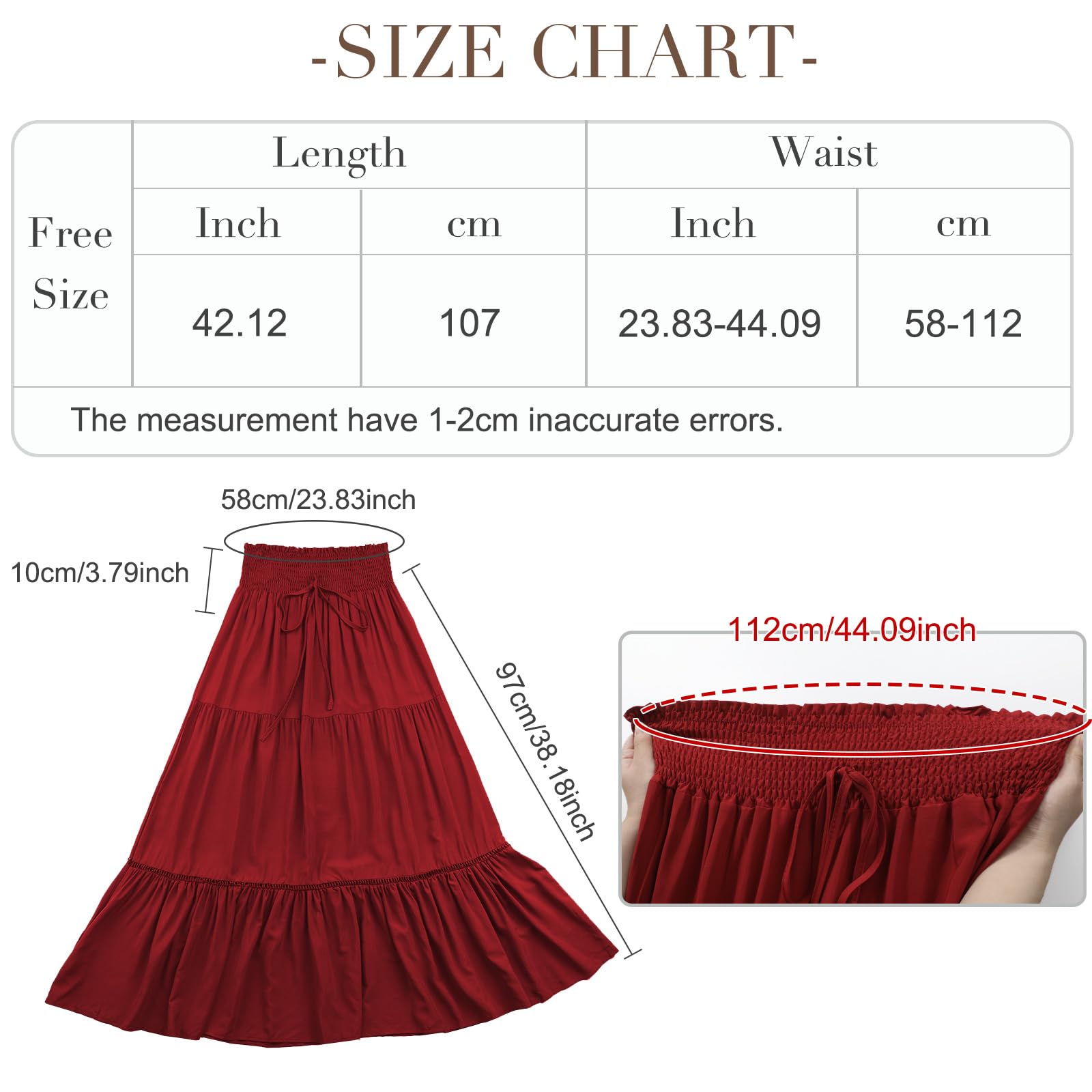 Genfien Femme Jupe 2 en 1 Bohème Tour de Taille Elastique Longue été Maxi Tube Taille Haute A-Line Décontractée Vacances L'été Plage Vintage