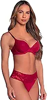 Conjunto Lingerie em Renda Sutiã com Bojo e Aro e Calcinha Fio Dental Sensual Feminino Adulto