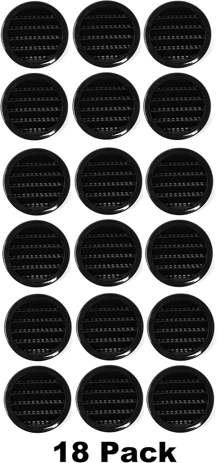 2.5" Round Plastic Louver Soffit Air Vent Reptile Screen Grille Cover (18, Black)