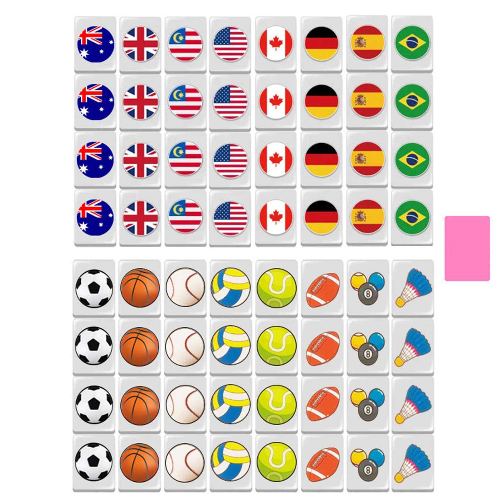 Seaside Escape Game Blocks - 65 Tile Mahjong Set, National Flag Theme, Family Board Game for Adults & Kids