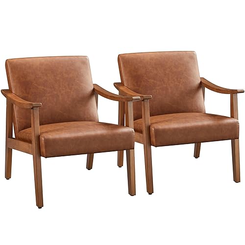 Yaheetech PU Leather Accent Chair, Mid-Century Modern Armchair with Solid