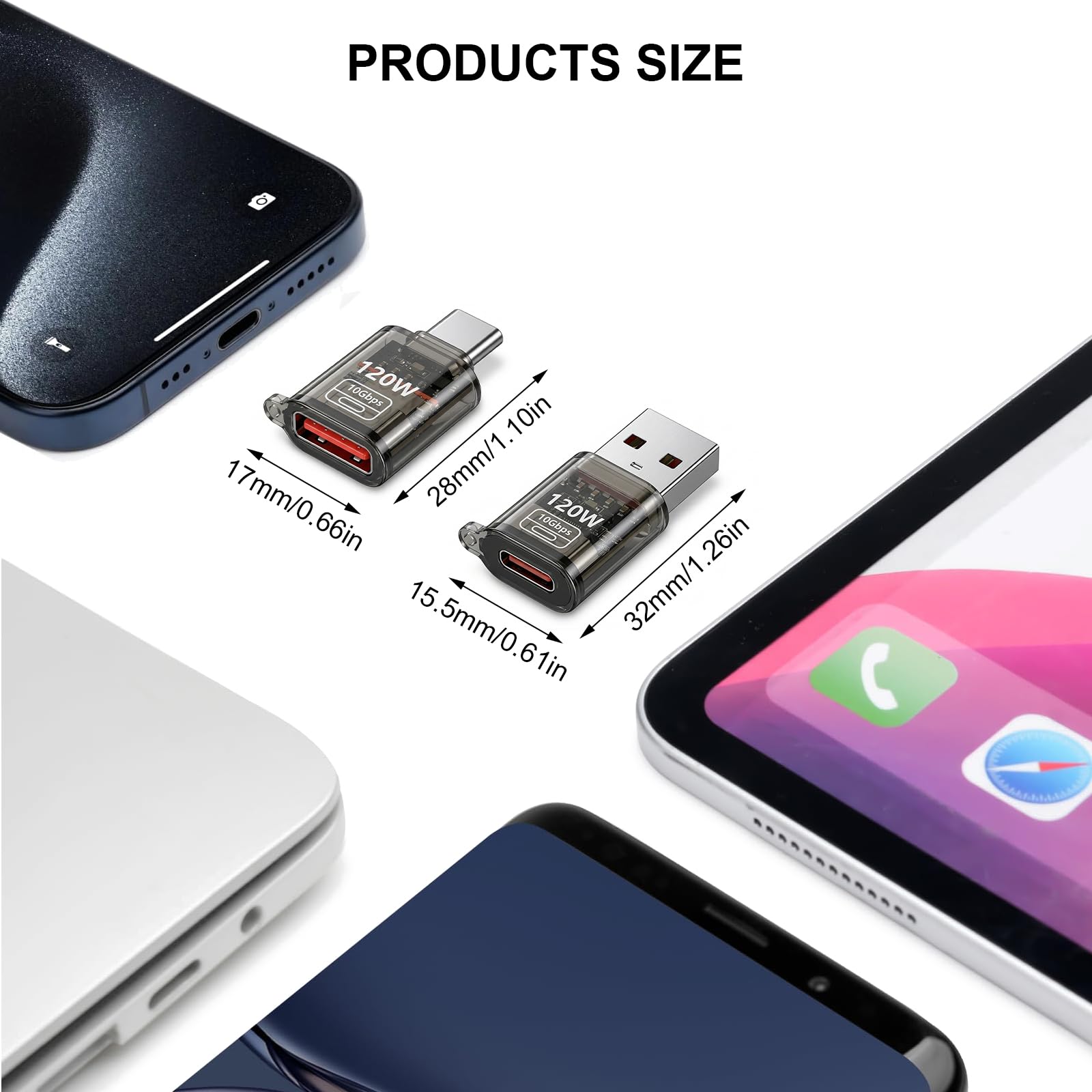 HENGBIRD Zestaw 2 sztuk USB-C do typu A i USB-A do USB-C OTG 120W USB 3.2 Gen2 10Gbps Szybkie ładowanie OTG z paskiem do szybkiego ładowania, podłączania słuchawek i transferu danych 3 w 1