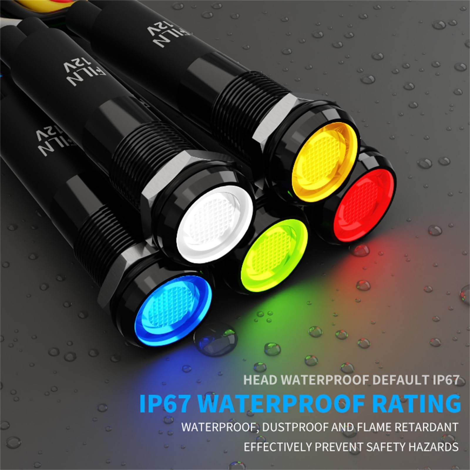 Produktbild von FILN 5 Stück 8 Mm LED-Kontrollleuchte 220V – Wasserdicht, Schwarz Eloxiert, Gelb