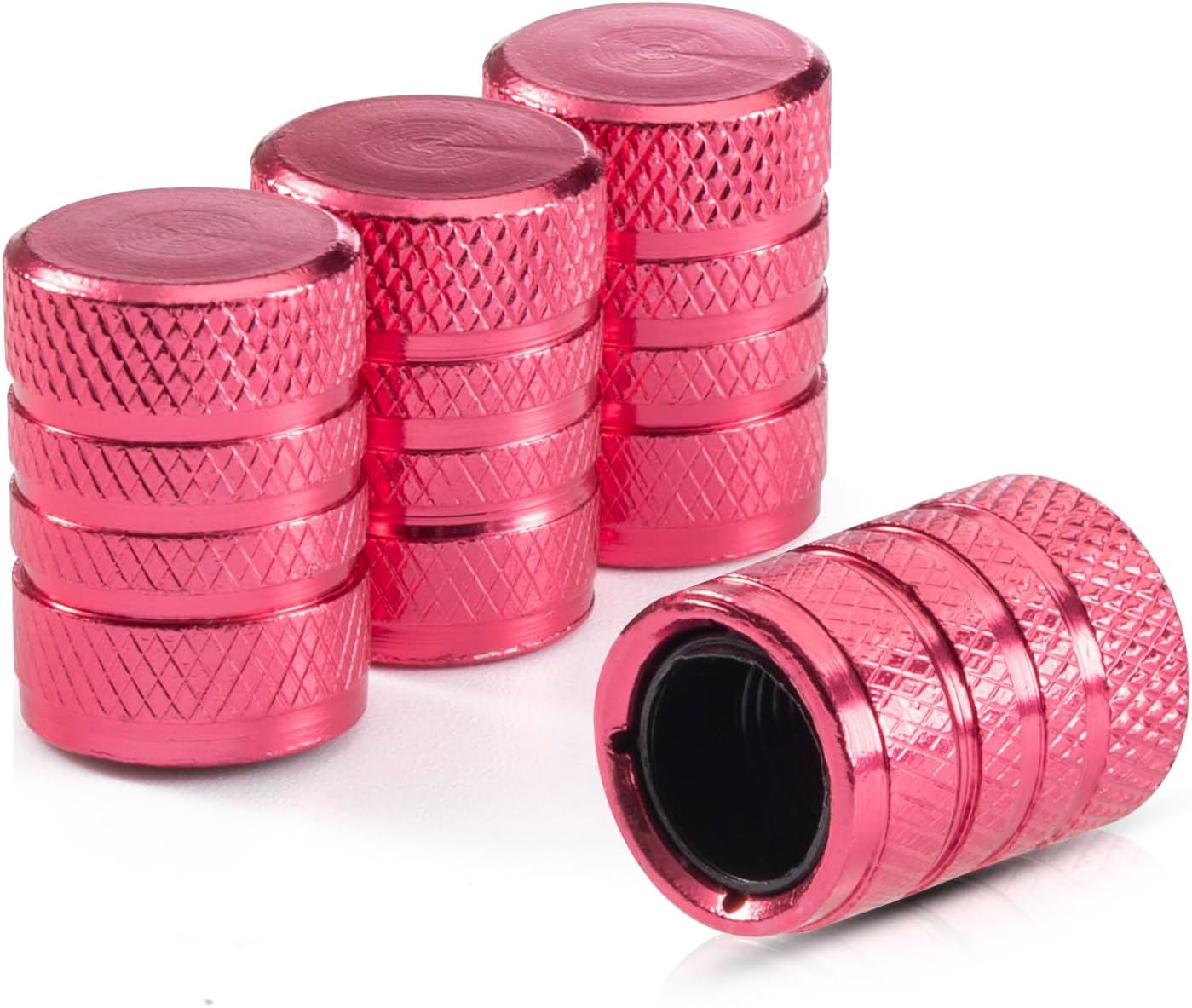 HZJDPROTOOL Pink Tire Valve Stem Caps (4 Pack) - Durable Metal Corrosion-Resistant Leak-Proof Caps for Cars, Bikes & Trucks