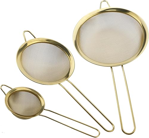 3 coladores cónicos de acero inoxidable para cocina, color dorado