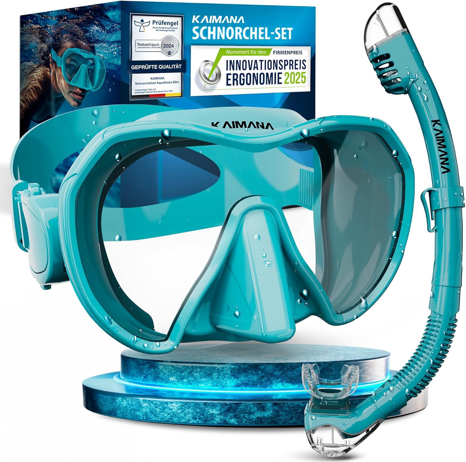 Das Neue KAIMANA® AquaVision Elite Schnorchelset für Erwachsene inkl. Tragetasche, Bequeme Taucherbrille Erwachsene, Alternative zur Schnorchelmaske, Taucherbrille mit Stoffband/Silikonstrap