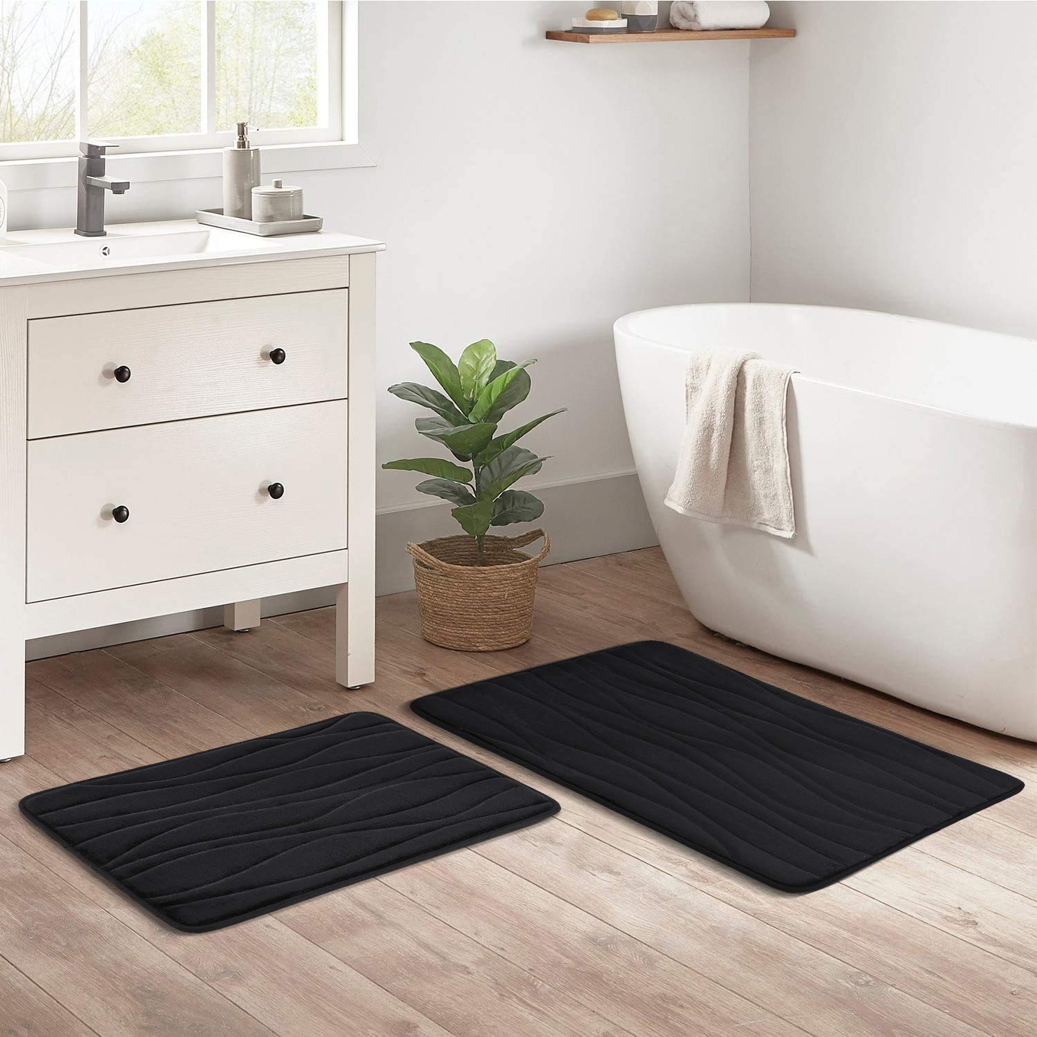 Homaxy Set di 2 tappetini da bagno in memory foam, antiscivolo, lavabile, 40 x 60 cm + 50 x 76 cm, colore: nero