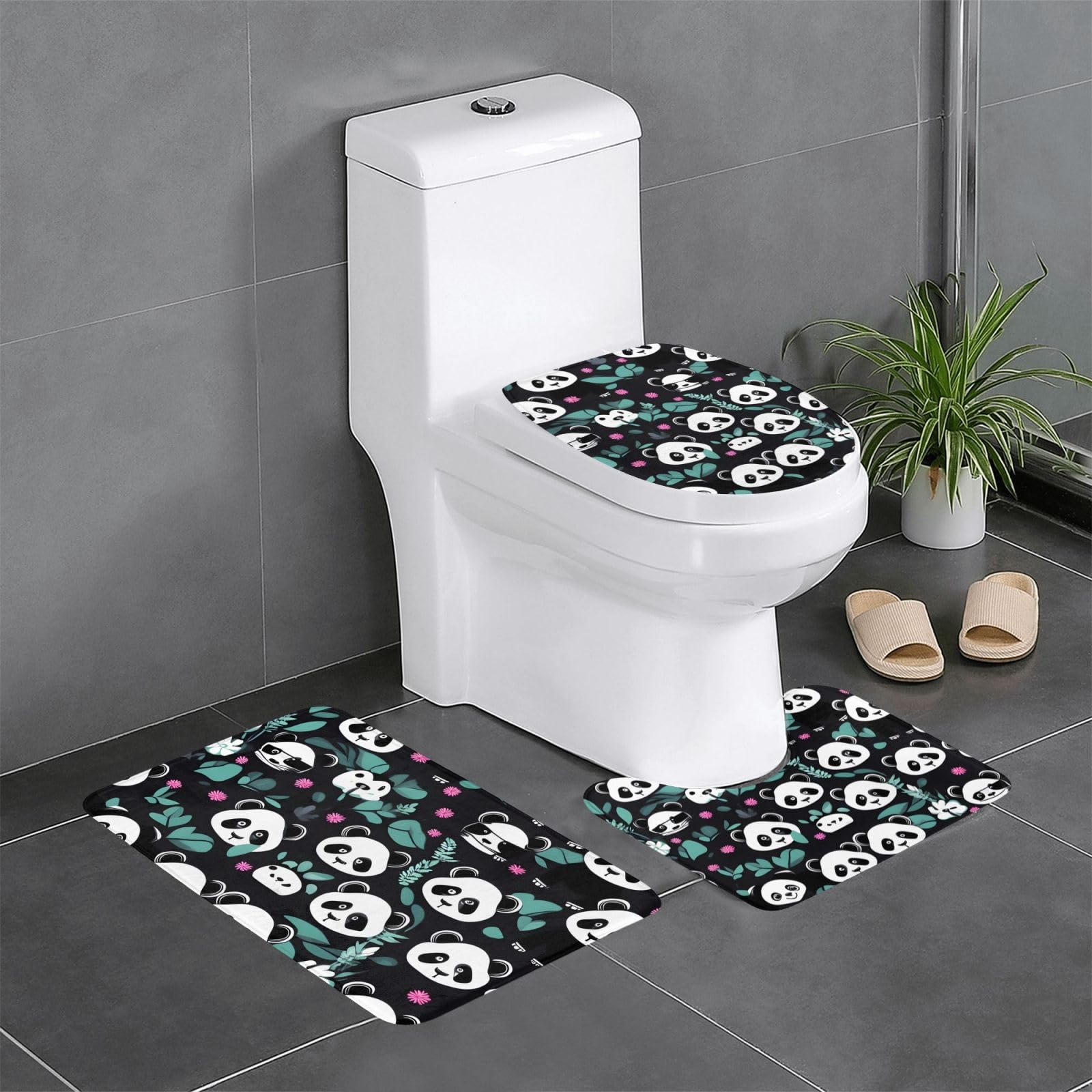 Tapis de sol de bain antidérapants flanelle lot de 3 motif panda YYHWHJDE