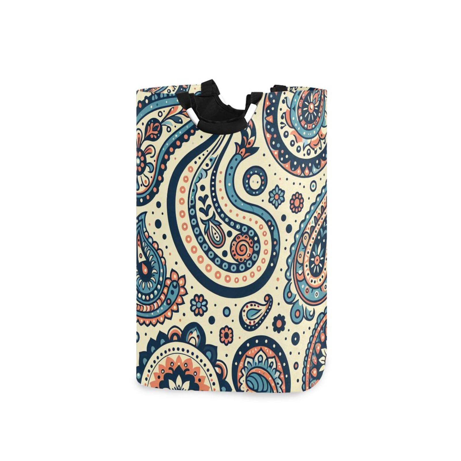 Jihqo Laundry Hamper Basket Retro Paisley Pattern Collapsible Nursery Storage Bin Waterproof Clothing Baskets for Home Bedroom Bathroom Washing Room