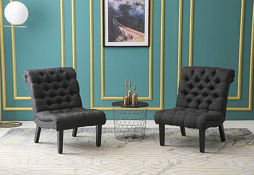 Miniatura 24 de Haobo - Sillas decorativas sin brazos con botón copetudo para sala de estar o sala de recepción (juego de 2) silla de sala de estar, gris Gris,Caqui