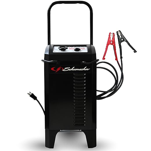 Schumacher Electric Wheeled Manual 10A Car Battery Charger and 250A Engine Starter, 2-in-1 Solution, 50A Boost, for 6V/12V Power Sport, Automotive, and Marine Batteries, SC1445