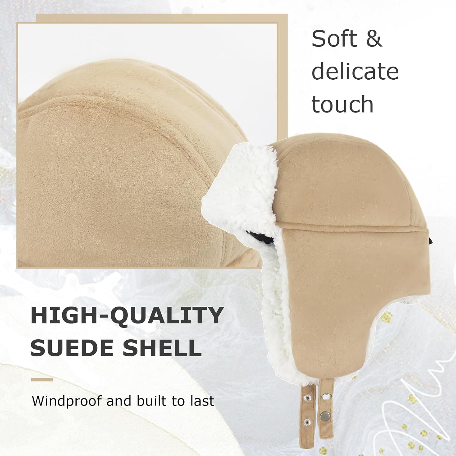 Windproof Suede Trapper Hat Cozy Plush Russian Ushanka Hat with Ear Flaps, for Men & Women - Image 2