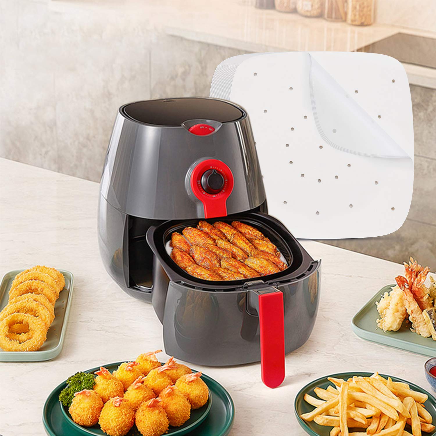 200 Pezzi Carta Pergamena Fodera Per Friggitrice Ad Aria, 22Cm - Foto 6