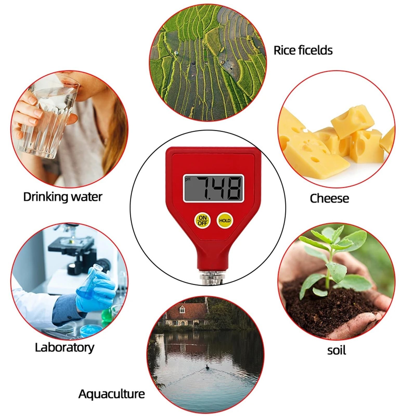 Misuratore di PH, Tester della qualità Acqua, elettrodo di Vetro affilato, Strumento di misurazione del PH for Acquario, Cibo, Formaggio, Latte, Terreno