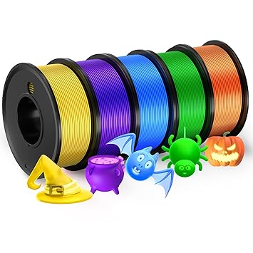 3D Printer Filament PLA 1.75mm 3-D Printing Materials 5 Colors Bundle Print Filimate 1.75 mm Orange Green Blue Yellow Purple Filiment1.75 Accuracy ?0.02mm Fillament Spool Vacuum Pack 250G X 5
