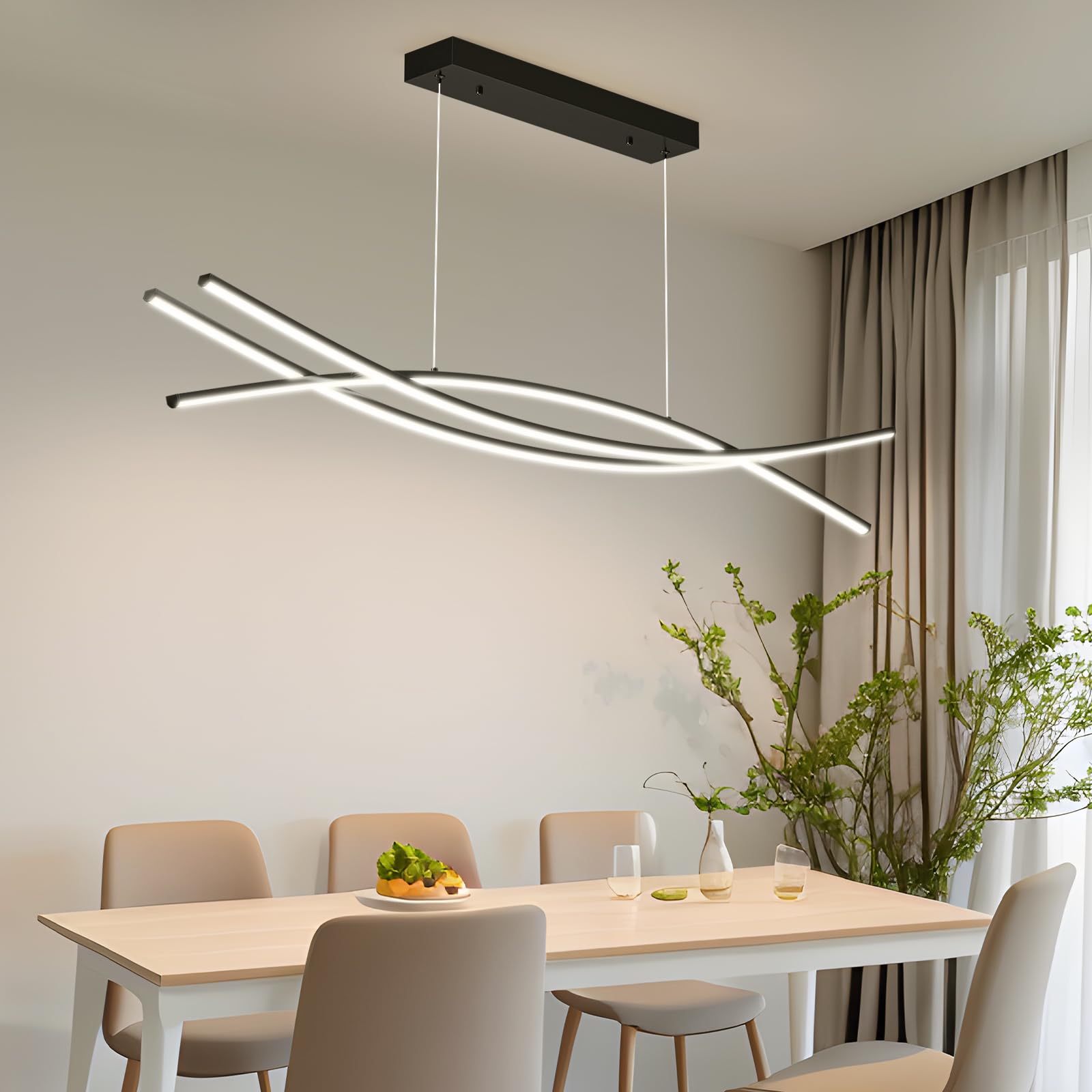 Mikeru Modern 100CM LED Pendant Light, Dimmable Brightness and Temperature Colour (3000K~6500K) with Remote Control for Dining Room, Kitchen Island, Restaurant