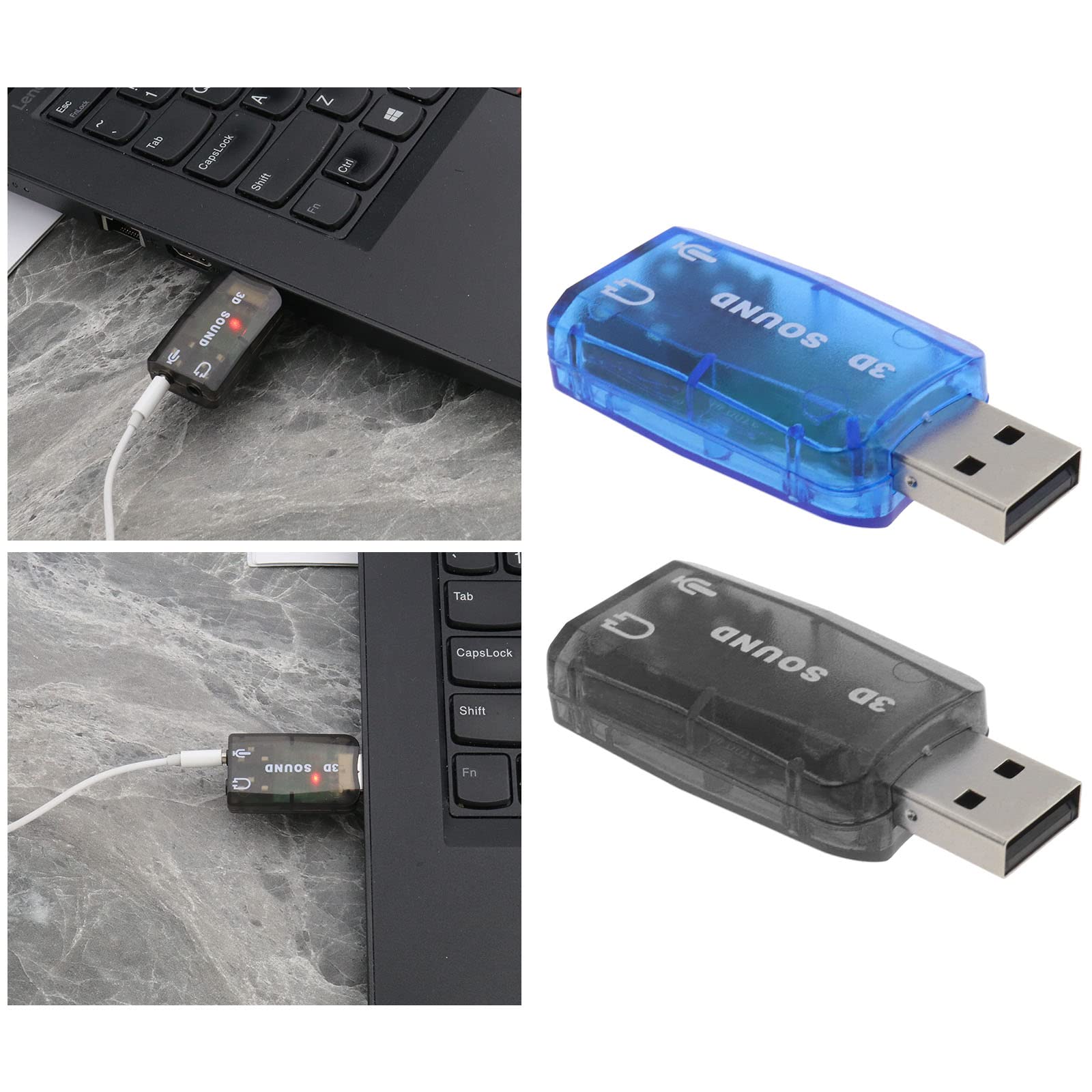 4 Pezzi Scheda Audio Stereo USB 5.1 Esterna con Porte Per Cuffie E Microfono Da 3,5 Mm Adattatore Audio Virtuale 3D A 5.1 Canali Compatibile con Windows 2 Nero E 2 Blu
