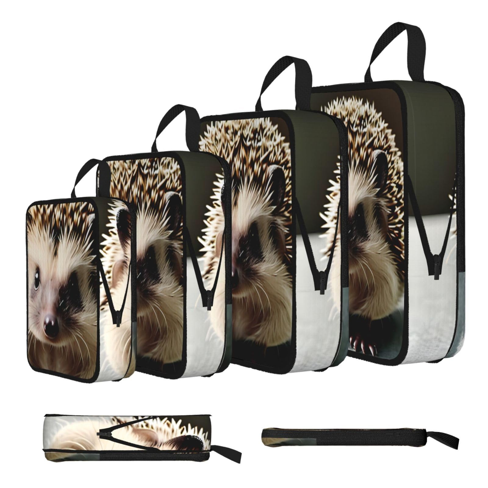 Sxzvvbn Black Cute Hedgehog Compression Packing Cubes 4 Piece Set