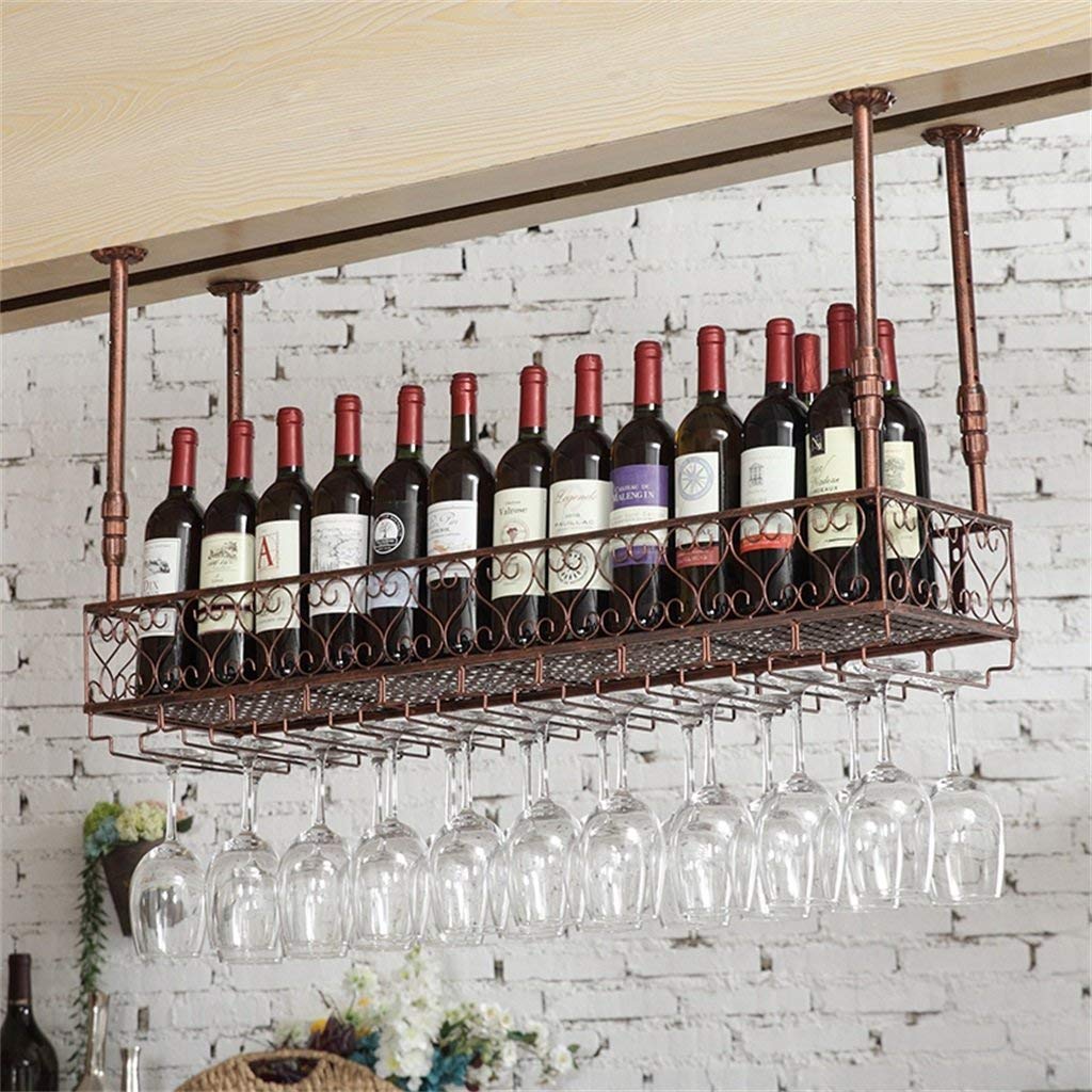 Casier à vin suspendu en fer rétro européen CRODY étagère bouteilles bronze 80 cm
