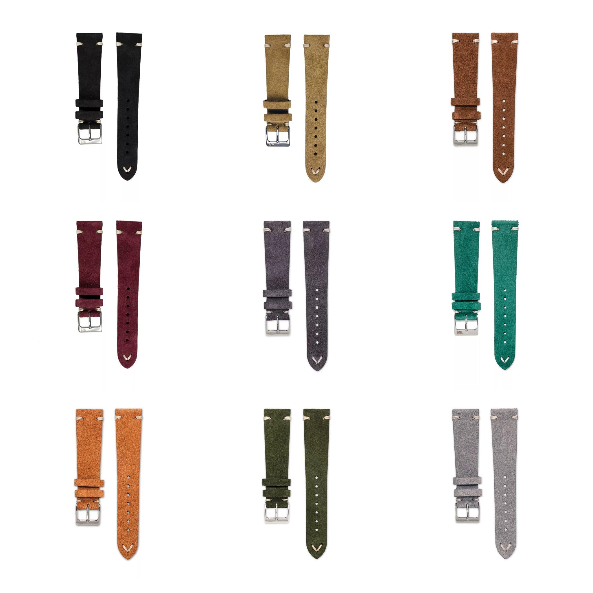 Wildleder-Uhrenarmband | 19 Farben - 18, 19, 20, 21, 22 mm - Schließe: Silber Poliert | Leder | Ersatz-Armband
