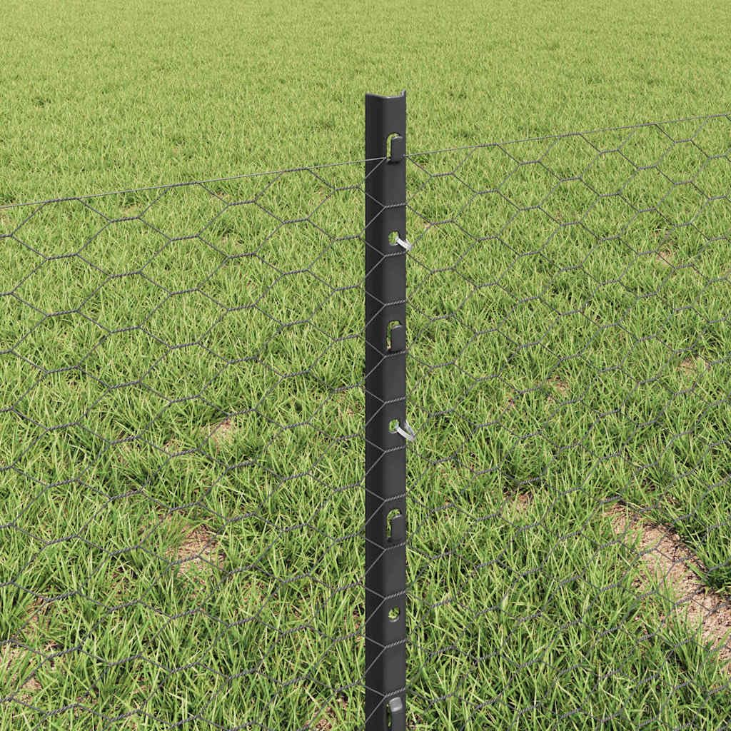 Recinzione esagonale completa con 88 pali, 1000 x 40 cm, grigio acciaio PVC | Rete metallica flessibile per giardini e terrazze per una delimitazione elegante. Set robusto con pali e accessori.