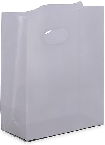Miniatura 9 de Prime Line Packaging Bolsas de Compras de Plástico Blanco, Bolsas de Plástico Transparente Esmerilado con Asas Troqueladas para Restaurantes, Comida