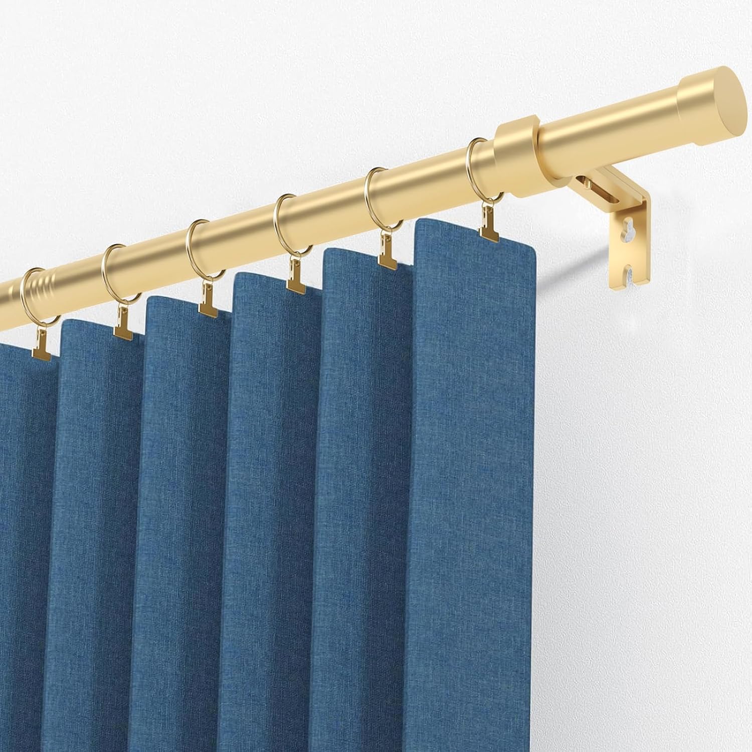 Gold Extra Long Curtain Rod 30 to 214 inch, Heavy Duty, Metal, Wall Mounted, 1.5 inches Diameter, 2.477 kg, 35 lbs Max Weight, Window Treatment Single Rods