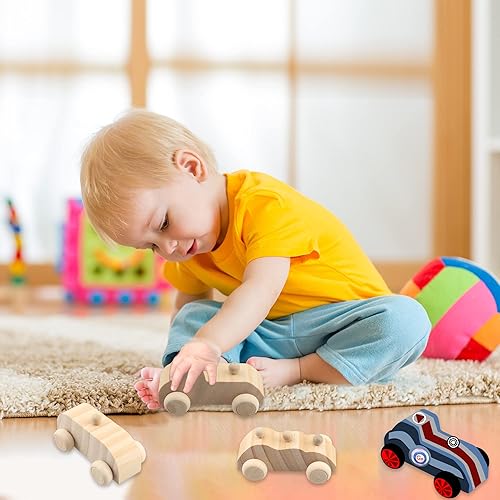 Miniatura 3 de 30 piezas de juguetes de madera para bricolaje, autos de madera sin terminar, pintados, mini autos de artesanía de madera para estudiantes,