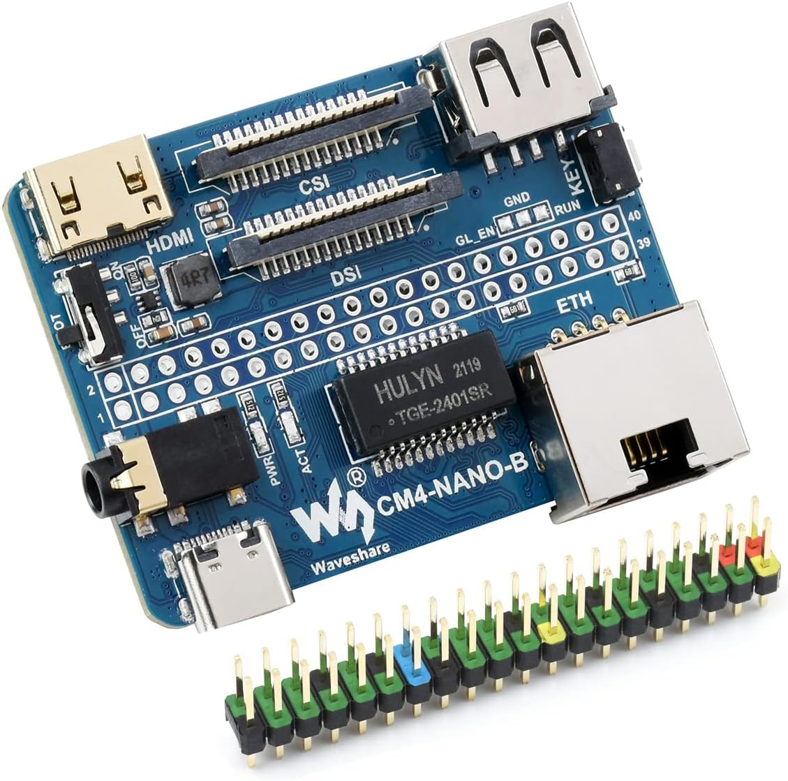 Nano Base Board (B) for Raspberry Pi Compute Module 4, Same Size as CM4, with Standard CM4 Socket, Raspberry Pi 40PIN GPIO, Gigabit Ethernet, USB2.0, DSI, CSI, HDMI, 3.5mm Audio Jack etc.