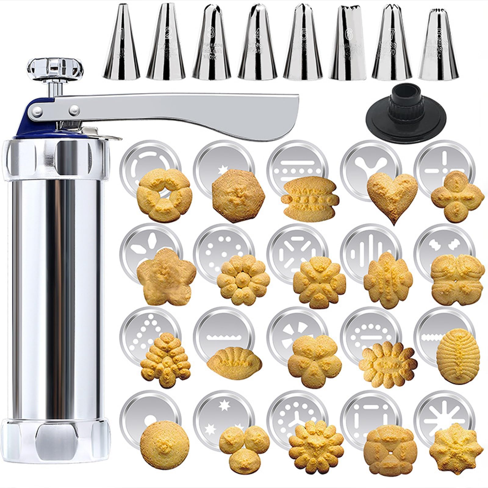 RQcMid Gadgets Zum Keksbacken, Gebäckpresse Mit 20 Aufsätzen Und 8 Edelstahl-Düsen, Spritzgebäck Maschine Für Kekse Und Plätzchen, Ideal Für Haushalt Und Bäckerei Küche, Haushalt & Wohnen