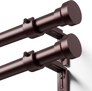 YaFex Curtain Rods 2 Pack 32-57 Inch, Heavy Duty 1 Inch Curtain Rod, Bronze Short Adjustable Window Treatment Rods, Modern Design, Easy Installation