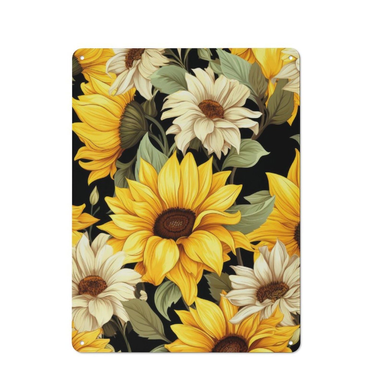 Junmoney Sunflowers And Daisies Rustic Metal Sign 40X30cm For Hallway Wall, For Collectors Of Rustic Metal Wall Decor