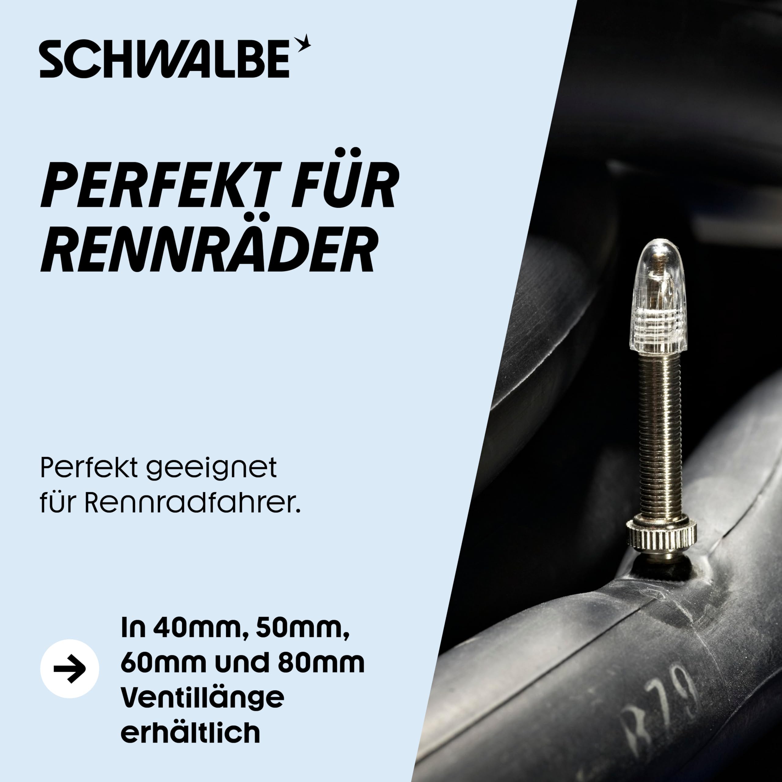 Schwalbe Fahrradschlauch Nr. 20 Extra Light – Rennrad Schlauch 28 Zoll / 700C (ETRTO 18/25-622/630) – SV-Ventil in 40–80 mm – Ultraleicht & zuverlässig – Butylschlauch für Rennrad Sport & Freizeit