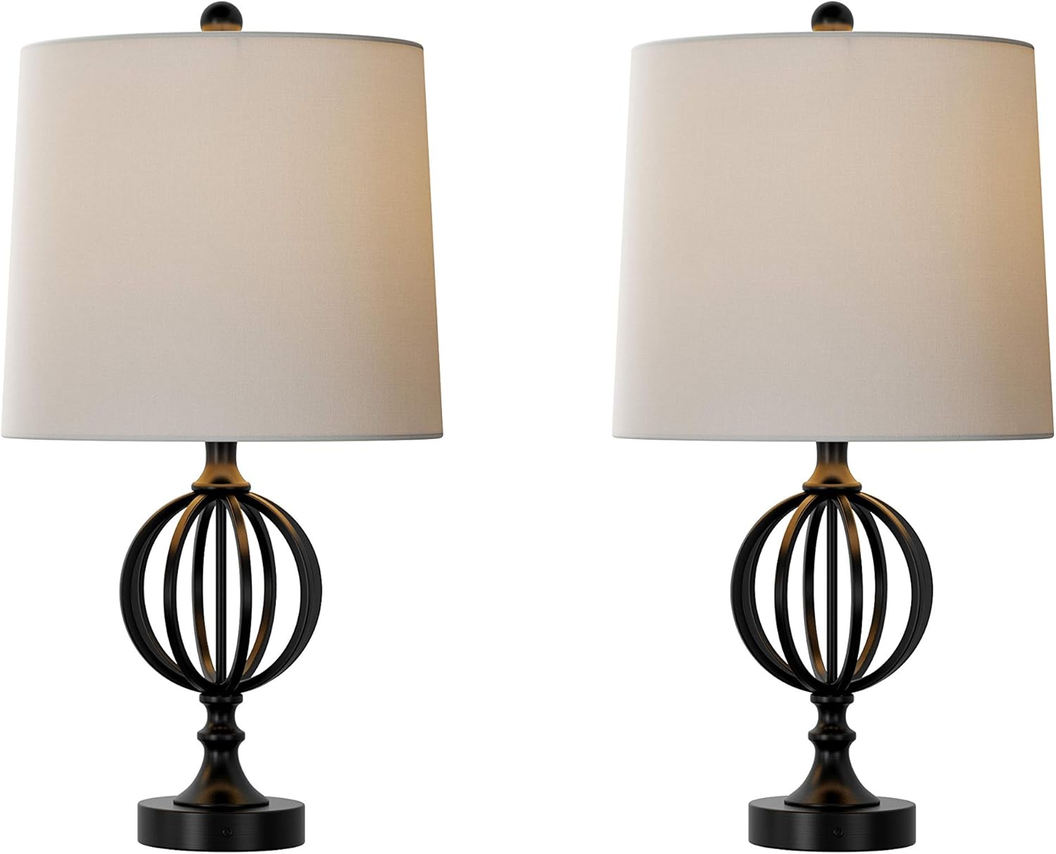 Lavish Home Table Lamps- Set of 2 Openwork Iron Orb Lights, Bulbs and Shades Included-Modern Rustic Style Perfect Accent Pieces for Any Home Decor