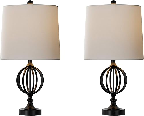 Miniatura 2 de Lavish Home Lámparas de mesa - Juego de 2 luces de orbe de hierro calado, bombillas y pantallas incluidas, estilo rústico moderno, piezas de acento