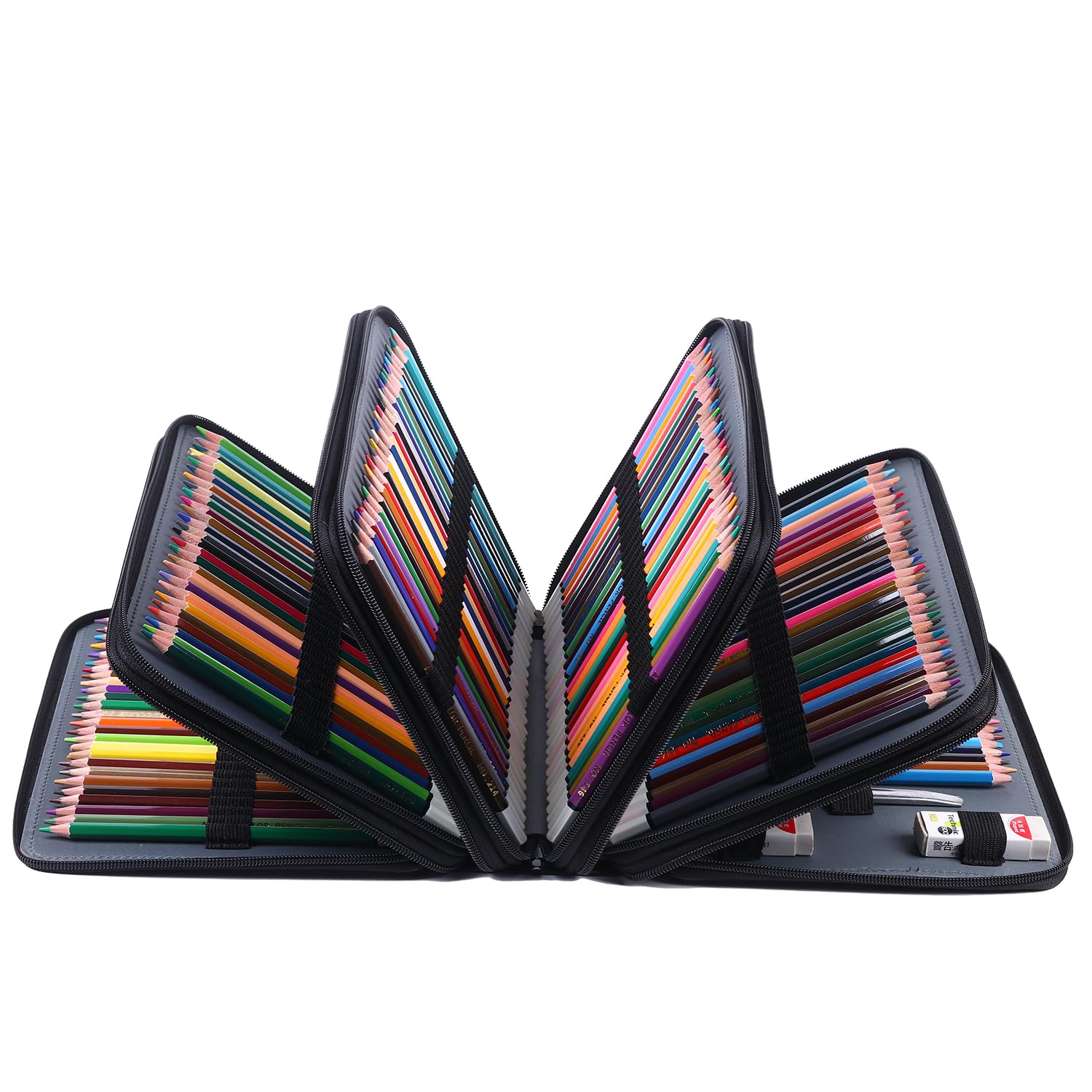 Shulaner Astuccio colorato con 250 scomparti con chiusura a cerniera, impermeabile, in pelle PU, organizer per penne, organizer per artisti (nero)
