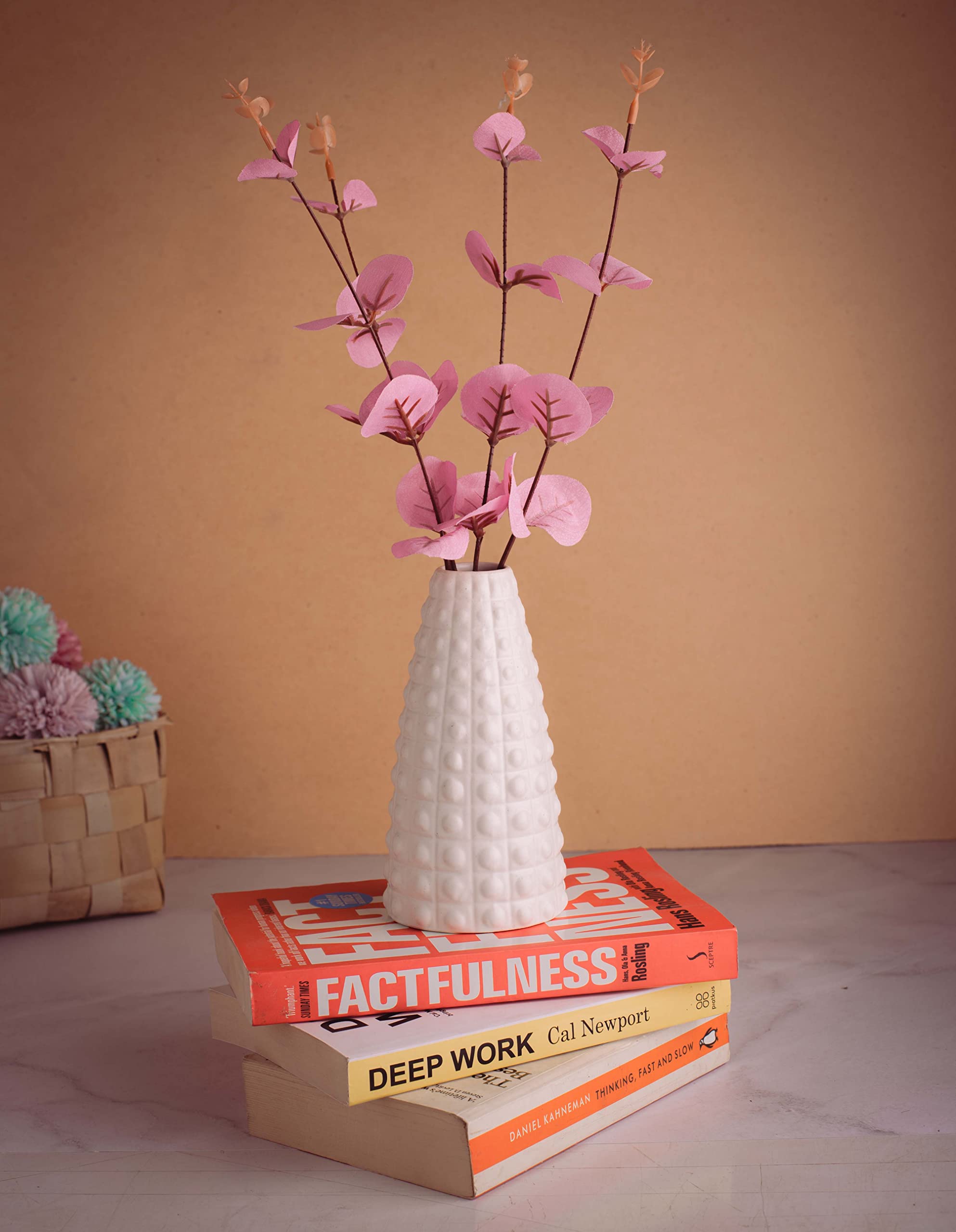 MRD Nordic Dots Ceramic Flower Vase | Handcrafted Textured White Decorative Vase for Living Room, Home Decor, Center Table, Office & Gifting