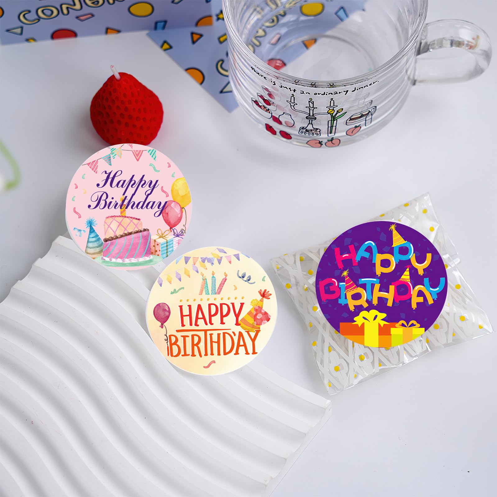 500-Pack Happy Birthday Roll Stickers - Colorful Waterproof Labels For Party Decorations & Gifts