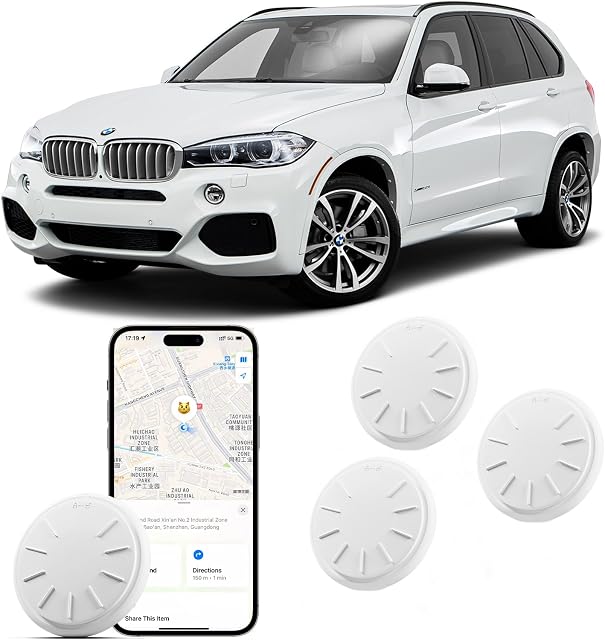 Tracker Tags Work with Apple Find My(iOS Only), Bluetooth Tracker for Luggage,Key,Bag,Replaceable Battery, Item Finders with 4 Waterproof Cases and Keychains (White)