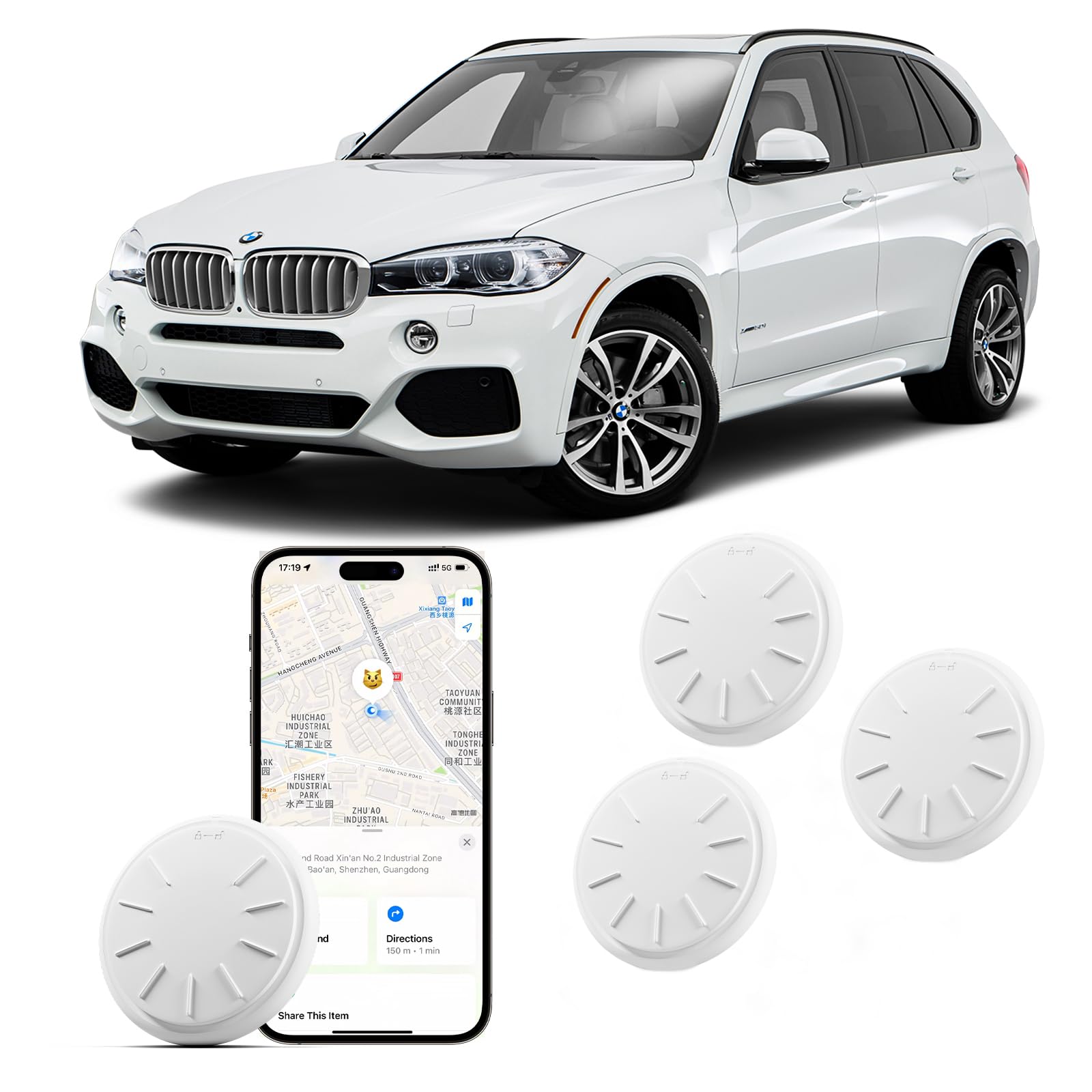 HONGTOP H Air Tracker Tags-4 Pack, Item Tracker with Waterproof Case for Your Keys, Wallet etc, Luggage Tracker Works with Find My APP (iOS Only)-(4P)