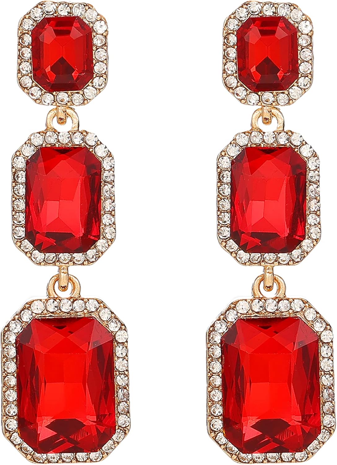 Classical Rhinestone Dangle Earrings Statement Crystal Drop Earrings Wedding Bridal Rectangle Dangling Earrings for Women